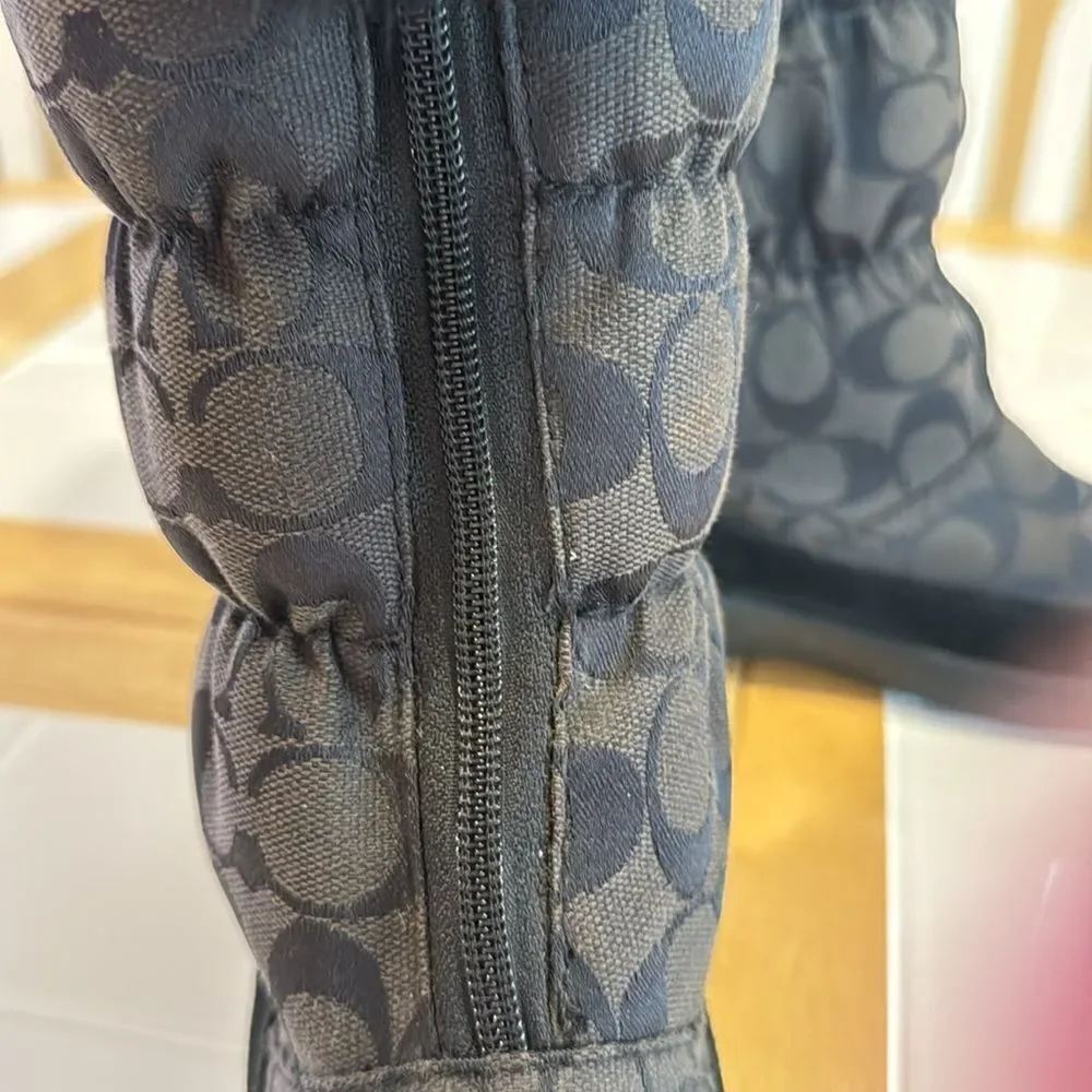Coach Theona Jacquard Rabbit Fur Trim Zip Up Boots Size 5 1/2 B